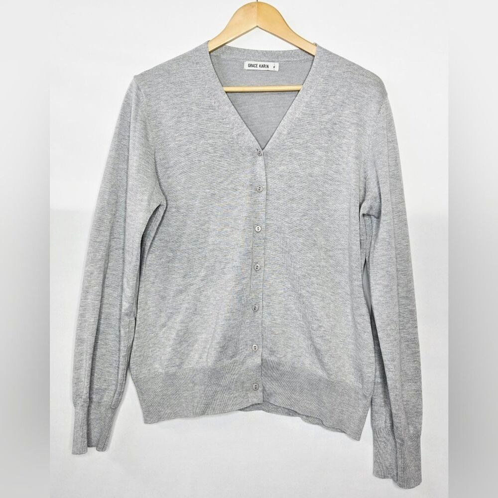 Women's Grey Grace Karin cardigan sweater Sz XL (Fits like Large) Scandi